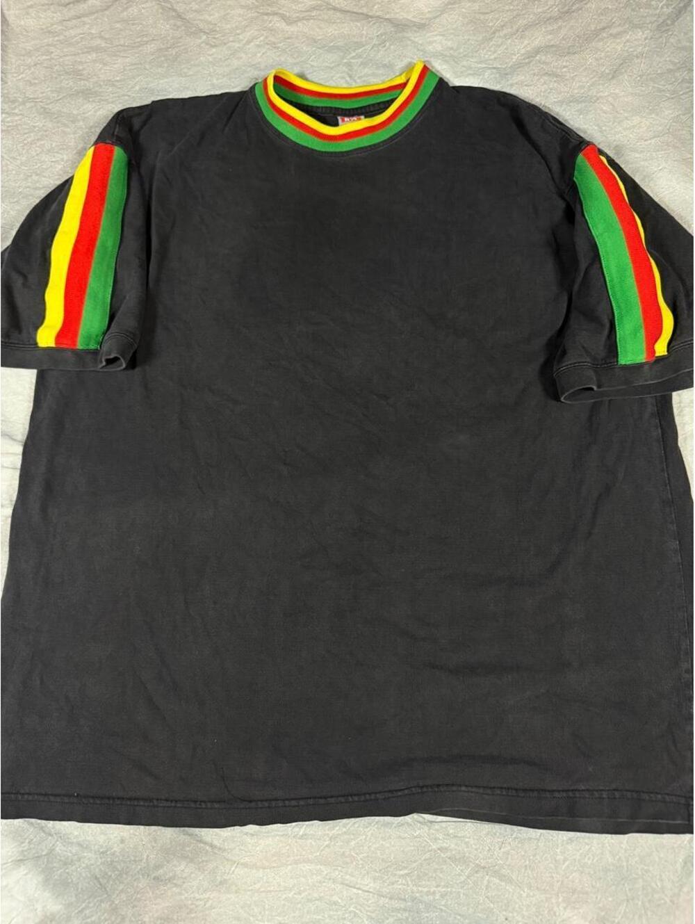 Vintage 212 NYC Rasta Stripe T-Shirt 3XL Black Red Yellow Green Streetwear, y2k